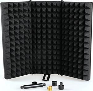 Weymic Microphone Isolation Shield, Foldable Mic Shield with Triple Sound Insulation, Reflection Filter with 3/8" and 5/8" Mic Threaded Mount