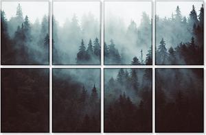 BUBOS 8 Pack Art Acoustic Panels Soundproof Wall Panels,48X32Inches Sound Absorbing Panels,Decorative Acoustical Wall Panels, Acoustic Treatment for Recording Studio,Adhesive Included,Fog Forest