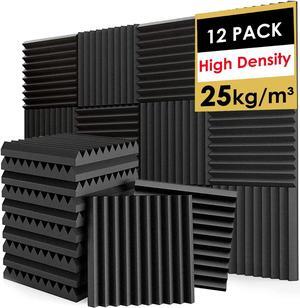 FONESO Acoustic Panels High Density Soundproof Foam Panels for Walls, Sound Absorbing Panels, Acoustic Foam Panels Fire Resistant for Studio Recording 1"x12"x12" (12Pack), Black