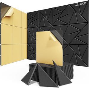 22 pack Acoustic Panels With Self-Adhesive, 12"X 12"X 0.4"Sound Proof Foam Panels, Sound Panels High Density, Soundproof Wall Panels for Home Studio Office-Black