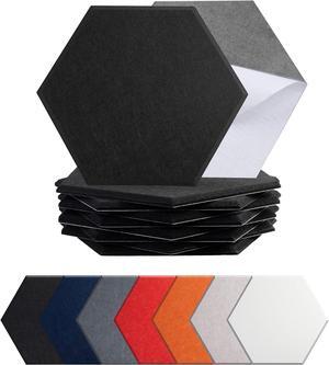 Hexagon Acoustic Panels, High Density, Sound Proofing, Decorative Noise Reduction Felt Wall Tiles for Ceilings, Home Office & Gaming Room (Black), 14x12x0.4 Inch, Mollywell