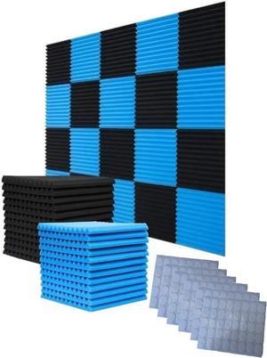 WENGWEI 52 Pack Acoustic Foam Panels,1" x 12" x 12" Black/BLUE Acoustic Wedge Studio Foam Sound Absorption Wall Panels
