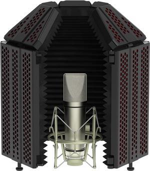 XTUGA Recording Microphone Isolation Shield with Pop Filter,High Density Absorbent Foam to Filter Vocal,Top Enclosed Foldable Soundproof Cover for Condenser Microphone Recording Equipment