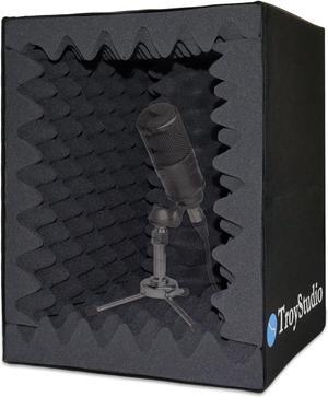 Troystudio Portable Vocal Booth, Large Foldable Microphone Isolation Shield, Music Recording Studio Sound Echo Absorbing Box, Desk & Stand Use Reflection Filter with Thickened Dense Acoustic Foam