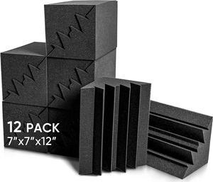 Sonic Acoustics 12 Pack Acoustic Foam Panels 7" X 7" X 12" Sound Absorbing Panel, Bass Trap Studio Foam, Corner Block Finish, Sound Panels Soundproof Sound Insulation Absorbing