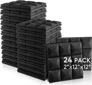 Fstop Labs Acoustic Foam Panels, 24 Pack Black 2'' X 12" X 12" Mushroom Studio Wedge Tiles, Sound Panels Sound Proof Foam Panels Sound Proofing Padding For Wall