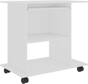 vidaXL Computer Desk, Gaming Desk with Pull-Out Keyboard Tray, Home Office Table with Storage Shelf, Workstation, Modern, White Engineered Wood