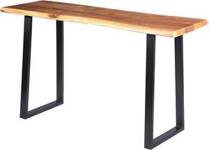 The Urban Port Tup 195122 Industrial Wooden Live Edge Desk with Metal Sled Leg Support, Brown and Black