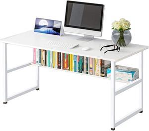 RICA-J Home Office Computer Desk with Bookshelf,43in Wood Computer Desk with Storage Shelves Modern Laptop Table Study Table Workstation for Home Office Furniture,Easy Assembly(White)