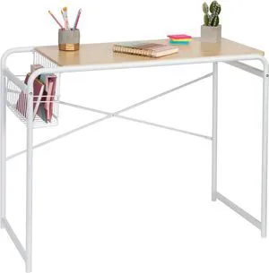 Honey-Can-Do Dorm Room Desk, Computer Desk with Side Basket, White Honey-Can-Do Dorm Room Desk, Computer Desk with Side Basket, White