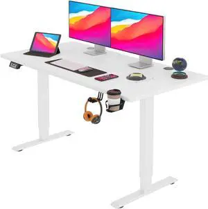 Electric Standing Desk Height Adjustable Computer Desk 55 inches Home Office Gaming Desk Writing Computer Workstation PC Simple Sit-Stand Large Working Area Student Kids Study Desk (White)