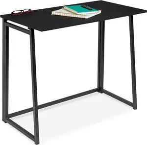 Best Choice Products 31.5in Folding Drop Leaf Desk Table, Computer Workstation for Home Office w/Wood Table Top, Back Shelf, Portable, Space Saving - Black/Black