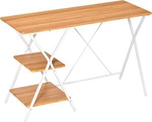 HOMCOM Computer Desk with Storage Shelves, Writing Desk for Home Office, Study Workstation, Natural