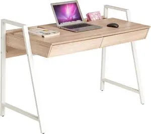 Home Office Computer Desk, 50" Oak Wood Standing Table with 2 Drawers, Study Writing Desk Modern Simple Style Space Saving Design, Dressing Makeup Table Home Office Computer Desk, 50" Oak Wood Standing Table with 2 Drawers, Study Writing Desk Modern Simple Style Space Saving Design, Dressing Makeup Table