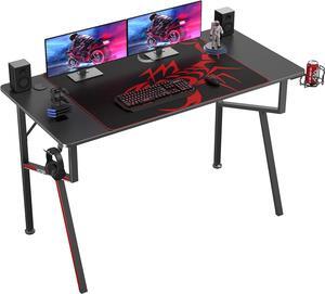EUREKA ERGONOMIC Gaming Desk 47 Inch, K Shaped Home Office PC Computer Desk Table for Gamer with Cable Management, Game Controller Stand, Cup Holder, Headphone Hook, Free Mouse Pad, Carbon Fiber Black
