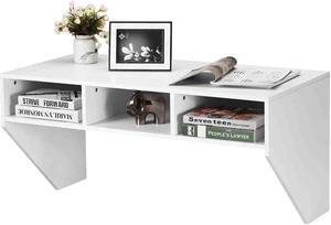WATERJOY Wall Mounted Desk Computer Desk Floating Table, Home Office Working Desk, Wall Mounted Console Workstation Laptop PC Table with Storage Shelves White