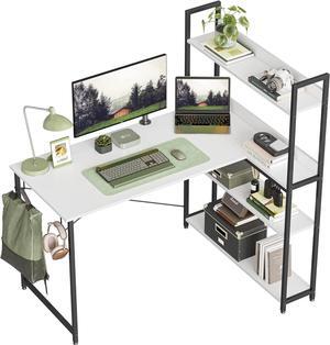 CubiCubi Computer Corner Desk with Storage Shelves, 47 Inch L Shaped Desk with Bookshelf, Home Office Writing Desk with Hooks, Small L Study Table, Rustic Brown