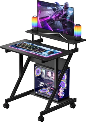 Dripex Computer Desk for Small Spaces, 27.5 inch Small Computer Desk, 3 Tier Compact Desk with Monitor Shelf and Bottom Storage Shelves, Space Saving Desk, Black Dripex Computer Desk for Small Spaces, 27.5 inch Small Computer Desk, 3 Tier Compact Desk with Monitor Shelf and Bottom Storage Shelves, Space Saving Desk, Black