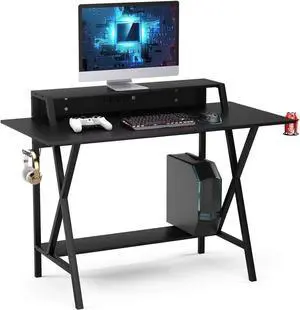 Casart Gaming Desk 48'for Gamer, Gaming Computer Workstation with Cup & Headphone Holder, Socket of 3-Outlet & 2 USB Ports Multifunctional Writing Desk for Home and Office