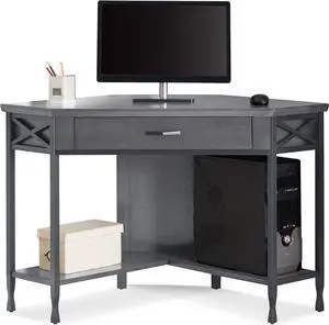 Leick Home 23430 Chisel & Forge Corner Computer Writing Desk with Drop Front Keyboard Drawer, Smoke Gray and Matte Black