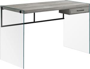 Monarch Specialties Computer Desk - Contemporary Writing Desk with Drawer - Tempered Glass Legs - 48"L (Grey Reclaimed Wood Look)