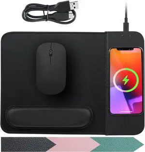 15W Wireless Charging Mouse Pad with Detachable Wrist Support, Fast QI Phone Charger Mouse Mat for iPhone 16/15/14/13/12/11/X and Samsung Multiple Mobile Devices (Black)