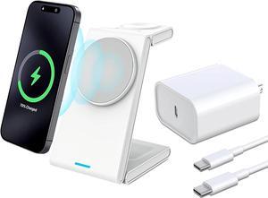 3 in 1 Charging Station for iPhone 15 W Wireless Charger for iPhone 15 14 13 12 11 X Pro Max Apple Watch Charger and AirPodsBlack 20W USBC Charger Included