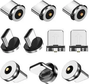 Magnetic Charging Tips 2in1 10pcs, 360° Rotate Tips for USB-C/iOS Ports Series,Just Magnetic Tips/Plugs to Charging/Water-dustproof/antioxidant Without Cord&Non-Data ((USB-C+lPhone) 10PCS)