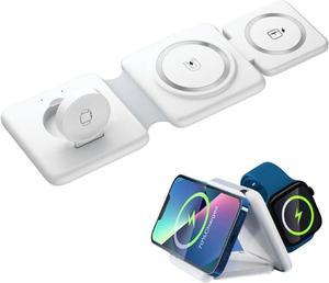 Wireless Charging Station 3 in 1 Foldable Magnetic 15W Travel Multiple Devices Fast Charger for iPhone 15141312 Series AirPods 32ProPro2 iWatch White