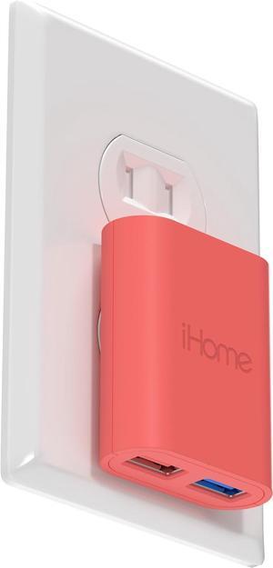 iHome 2 Port USB Wall Charger: AC Pro Multiport USB Charger, USB Plug Adapter & Phone Charging Block, Double USB Wall Plug, Flat 2 Port USB Charger & USB Wall Adapter