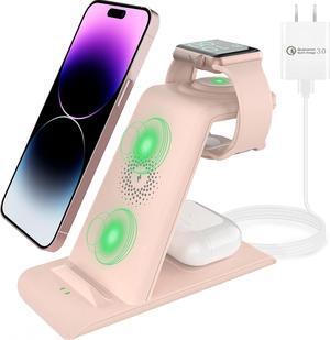 HATALKIN 3 in 1 Wireless Charging Station Compatible for Apple Products Multiple Devices Apple Watch 9 Ultra 8 7 SE 6 5 4 3 AirPods Pro 2 iPhone 15 14 13 12 11 Pro Max XS 8 Fast Wireless Charger Stand