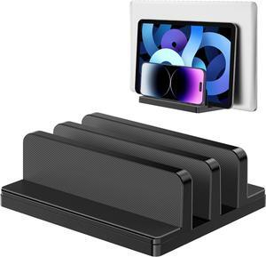 Vertical Laptop Stand Laptop Holder with Adjustable Dock ABS Plastic Dual Slots Computer Holder Compatible with Smartphones Tablet Book Document Laptops(Up to 17.3 inches) and More