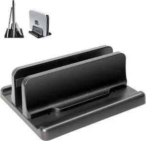 Vertical Laptop Stand [New Version: Two More Rubber Pads & Hex Key Storable Design] ABS Plastic Adjustable Dock up to 15 inch PC Desk Space Saver for MacBook/Surface/iPad/Mini PC (Black)