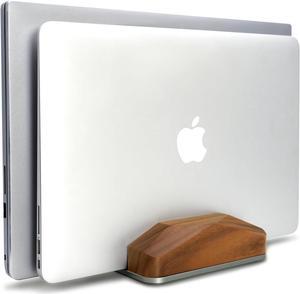 Dual Laptop Holder Vertical Laptop Stand, Natural Wood, Adjustable Dock, Wooden Laptop Stand,Vertical Laptop Holder for Desk, Widen Dock Fits All MacBook/Surface pro 2 Devices (Black Walnut)
