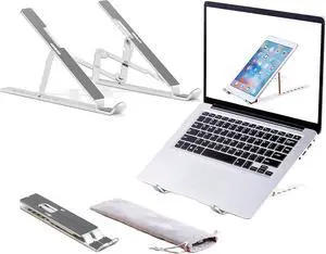 Laptop Stand, Adjustable Aluminum Foldable Portable Holder, Upgrade Whole Anti-Slip Silicone Pad, Laptop Riser for Desk Compatible with MacBook Air Pro/iPad, Lenovo and More 10-15.6 Tablets