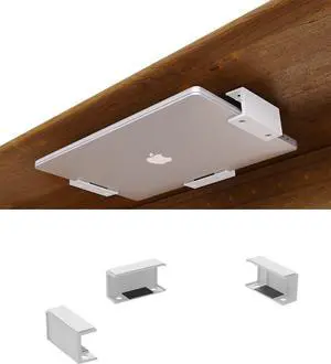 Under Desk Laptop Holder MacBook Drawer Mount for Keyboard & Small Devices Also Fit for Cable Box Wall Mount Tray Organizer Like Routers, Modems, Network Switch and (White)