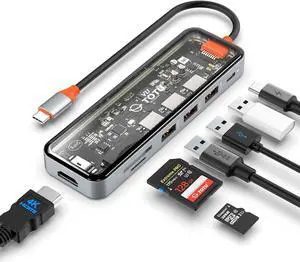USB C Hub, Docking Station, TOTU 7-in-1 Type C Hub with 4K HDMI Port, 92W PD USB-C Power Delivery, 3 USB 3.0 Ports, SD/TF Card Reader, for MacBook and Other Type C Laptops