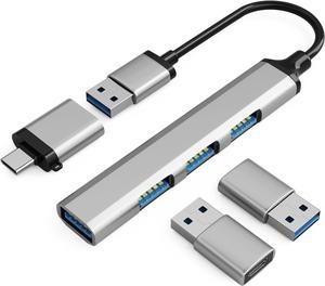 USB C Hub, 4in1 Multi-Port USB Type C Dock Dongle - 1 USB 3.0 Port (Top) & 3 USB 2.0 Ports (Side), 1 USB C (Male) to USB 3.0 (Female) Adapters - 2 USB C (Female) to USB 3.0 (Male) Adapters
