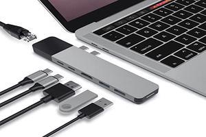 HyperDrive USB C Hub, Dual Type C Hub Adapter for MacBook Pro 13" 15", 6-in-2 Multi-Port Thunderbolt USB-C Dongle with Gigabit Ethernet, 40Gb/s C-USB 100W, 5Gb/s Type-C 60W PD, 4K HDMI