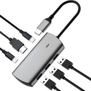 USB C Hub, 6-in-1 Hub Multiport Adapter with 4K 30Hz HDMI, 100W PD Power Delivery, USB-C, 3 USB 3.0, Laptop Hub Docking Station for Travel Home Office