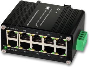 Industrial 10 Port Gigabit Ethernet Switch, RJ45 10/100/1000Mbps Mini Din Rail Mount Ethernet Switch, 12-48V DC Hardened Unmanaged Network Switch 20Gbps Switching Capacity