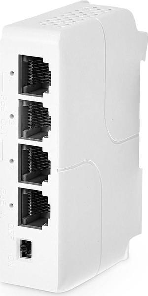 MokerLink 4 Port PoE Extender, IEEE 802.3 af/at PoE Repeater, 100Mbps, 1 PoE in 3 PoE Out, Wall & Din Rail Mount POE Passthrough Switch