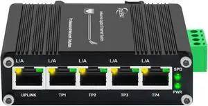 Mini Industrial 5 Ports Gigabit Ethernet Switch Hardened RJ45 10/100/1000Mbps Din Rail Mount Switch Wall Mounts 12~48V DC