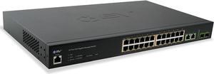 BV-Tech 24-Port Gigabit PoE+ Managed Switch with 2 Ethernet & 2 SFP Uplinks | High-Performance, NDAA Compliant | POE-SW2404G-MG-PLUS