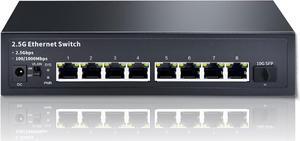 8-Port 2.5G Unmanaged Ethernet Switch, 8X 2.5G Base-T Ports, 1X 10G SFP, 60Gbps Switching Capacity, Compatible with 100/1000/2500Mbps, 2.5Gb Network Switch for Wireless AP, NAS, PC