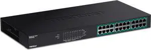 TRENDnet 24-Port Gigabit PoE+ Switch, 24 x Gigabit PoE+ Ports, 370W Power Budget, 48Gbps Switch Capacity, RackMount Kit Included, Ethernet Network Switch, Metal, Lifetime Protection, Black, TPE-TG240G