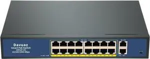 Gigabit PoE Switch 2025 with 16 POE+ Port and 2 Gigabit Uplink Port, IEEE802.3af/at Compliant, Up to 250W, Metal Design, Unmanaged Power Over Ethernet Switch, Plug and Play Network Switch