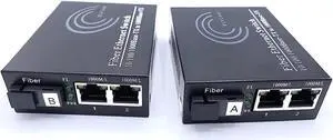 Elfcam® - 1 Pair Fiber Ethernet Converters, SFP Media Converter Included, Up to 20KM Distance on Single Mode SC Fiber Optic (2 RJ45 Ports *2 RJ45 Ports)