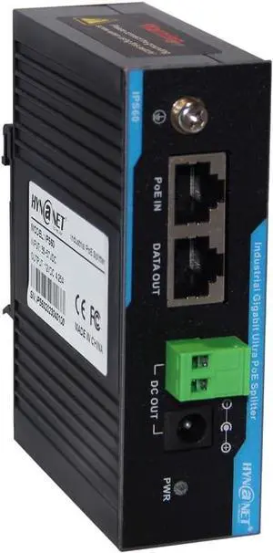Industrial Din-Rail 802.3bt 60W Gigabit PoE++ Splitter to 12V/4.25A Power Adapter for PTZ Cameras,Access Points