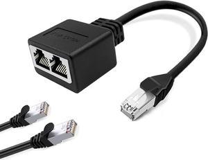 Ethernet Splitter, Male to 2 Female Network Adapter RJ45 LAN Ethernet Socket Connector Adapter for Super Cat5/Cat5e/Cat6 LAN Ethernet Splitter(Black)